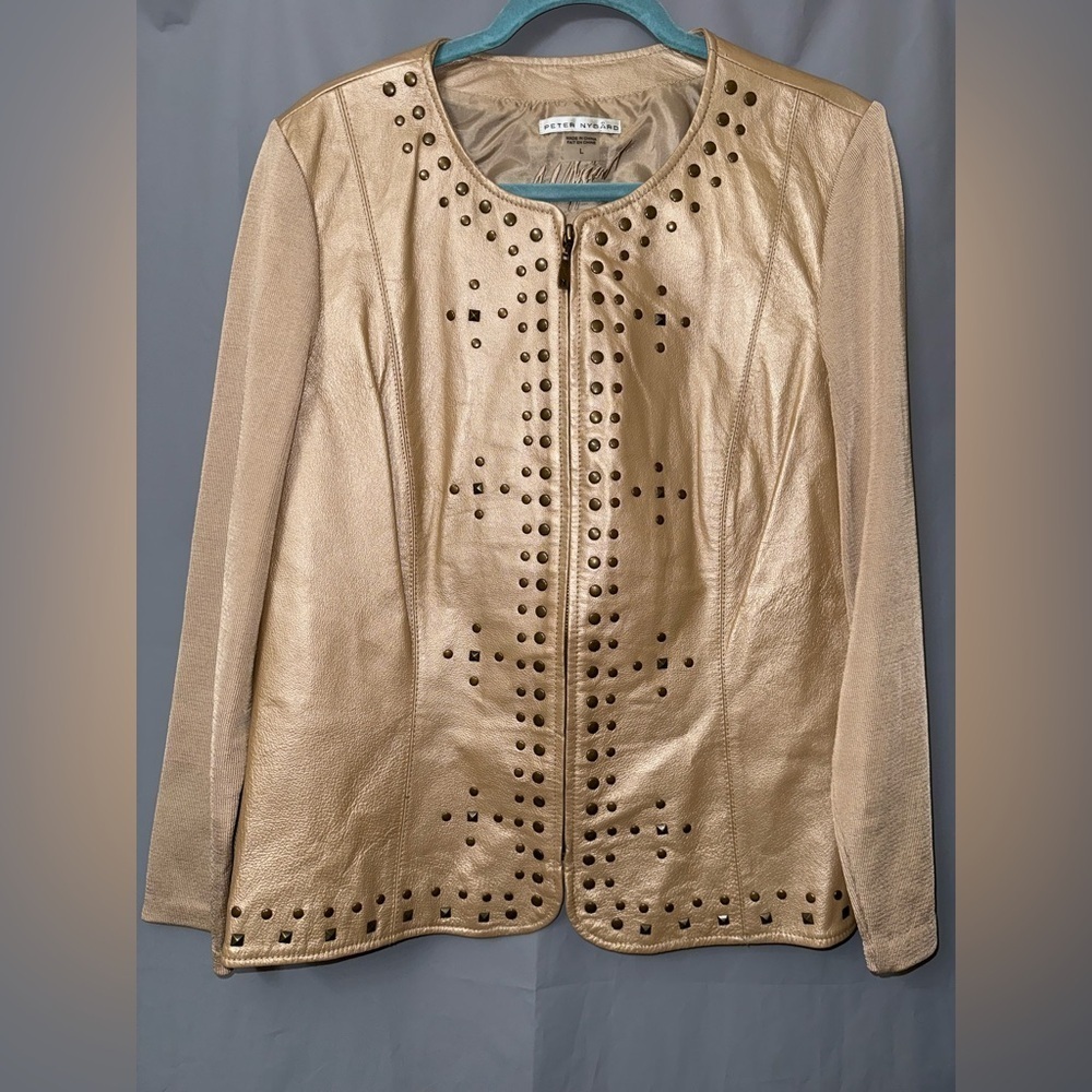Peter Nygard leather metallic brown gold jacket Size L
